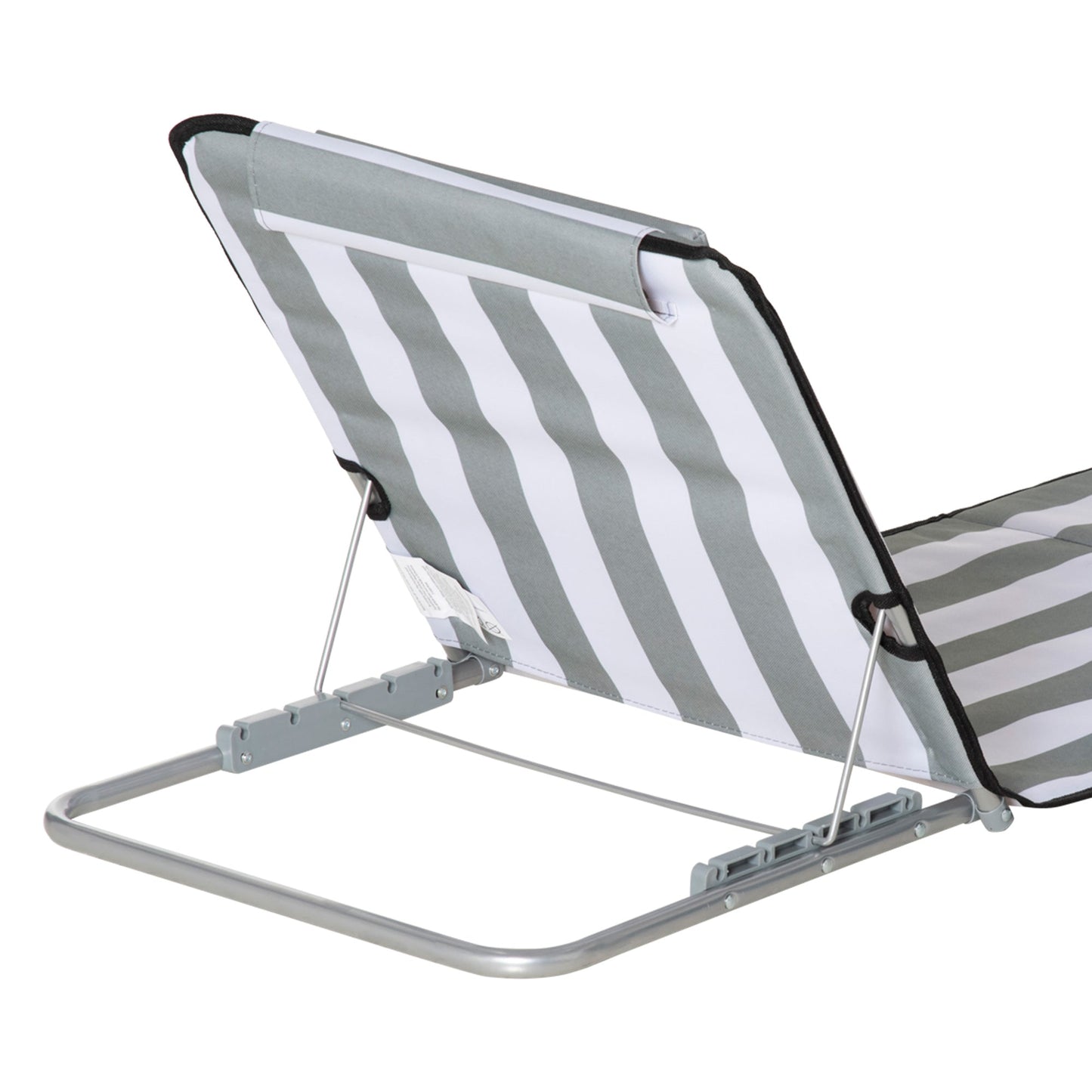 Outsunny Set of 2 Foldable Garden Beach Chair Mat Lightweight Outdoor Sun Lounger Seats Adjustable Back Metal Frame PE Fabric Head Pillow w/ Carry Bag, Light Grey