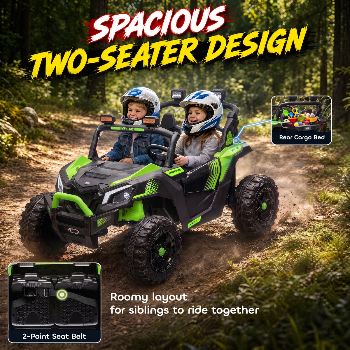 AIYAPLAY 24V 2 Seater Ride On Truck Car for Big Kids with Remote Control, Dual Motors, 4-Wheel Suspension for Ages 3-8, Green