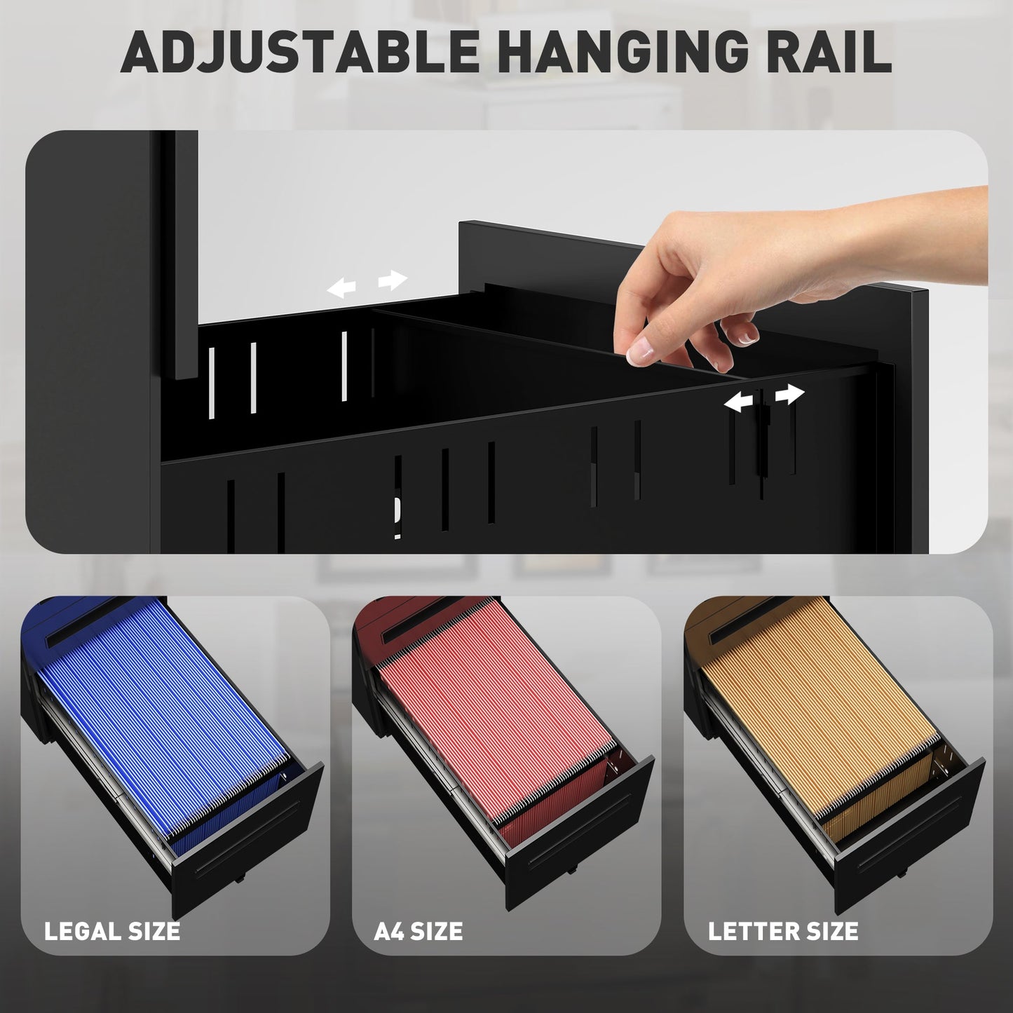 Vinsetto Three-Drawer Steel Filing Cabinet - Black