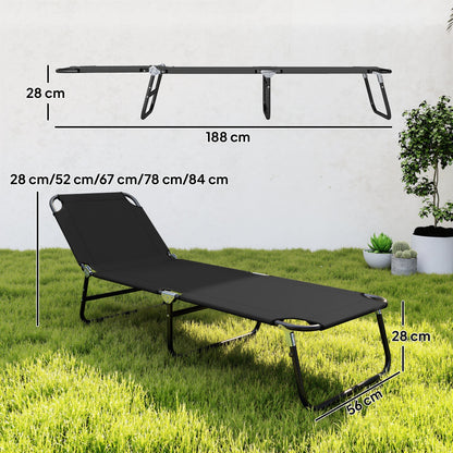 Outsunny Foldable Sun Lounger with 5-Position Adjustable Backrest, Outdoor Portable Recliner Chaise Lounge Chair with Breathable Mesh Fabric, Black