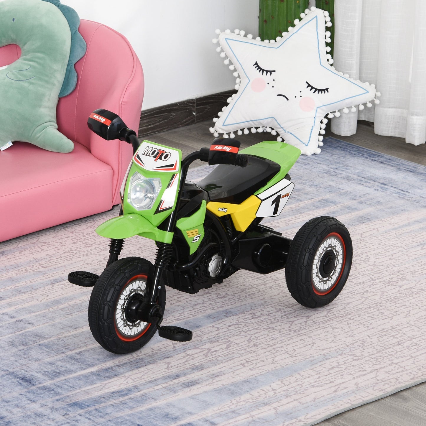 HOMCOM Toddler Pedal Motorcycle Kids Ride On Tricycle Early Learning w/ Music Lights Handlebar Stickers Exercise Boys Girls Gift for Kids 18 - 36 Months Green