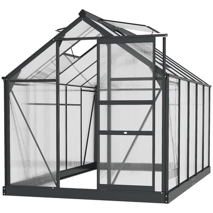 Outsunny 6 x 10ft Poliwęglanowa szklarnia, duża szklarnia z drzwiami przesuwnymi i oknem, domek do uprawy roślin ogrodowych z aluminiową ramą i fundamentem, szara