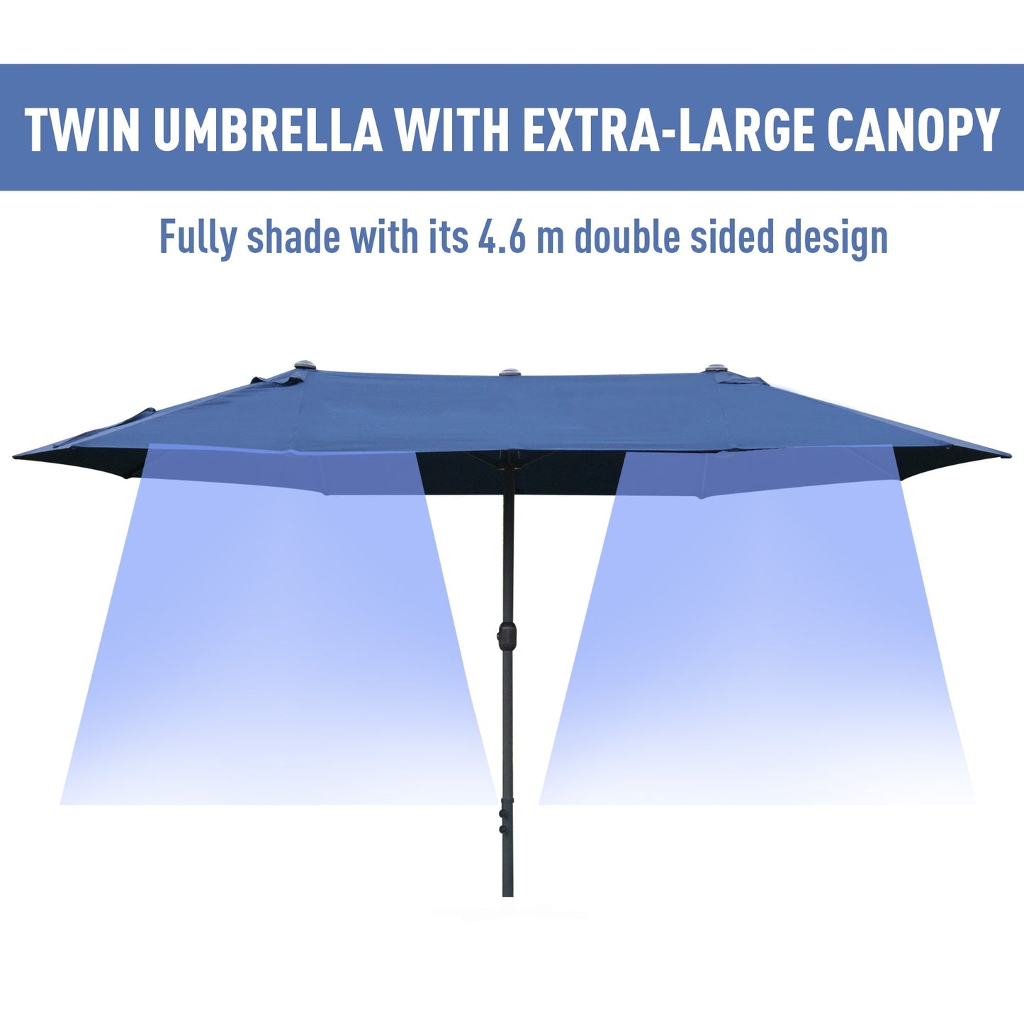 Outsunny 4.6m Garden Parasol Double-Sided Sun Umbrella Patio Market Shelter Canopy Shade Outdoor with Cross Base – Blue