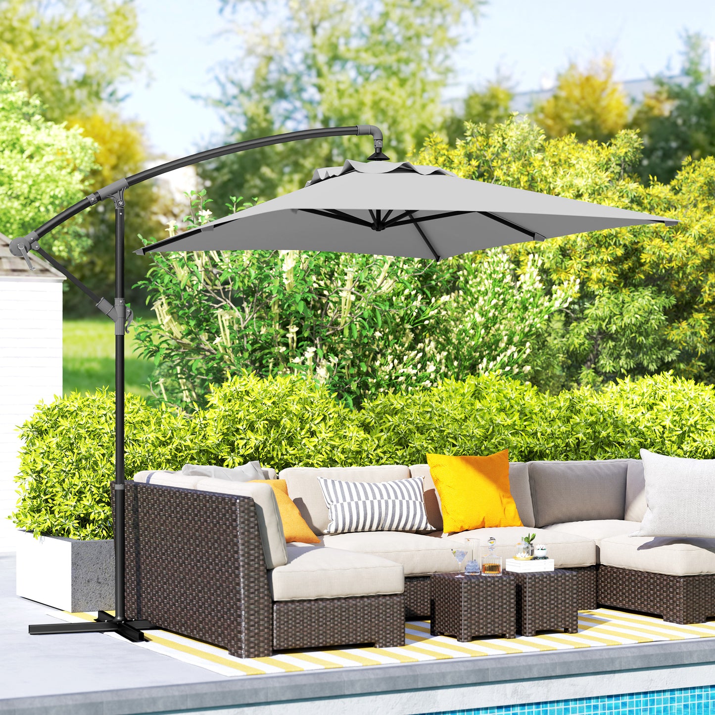 Outsunny 3(m) Parasol wysięgnikowy z podstawą poprzeczną - jasnoszary