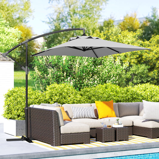 Outsunny 3(m) Parasol wysięgnikowy z podstawą poprzeczną - jasnoszary