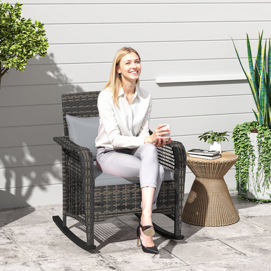 Fotel bujany Outsunny Rattan - jasnoszary