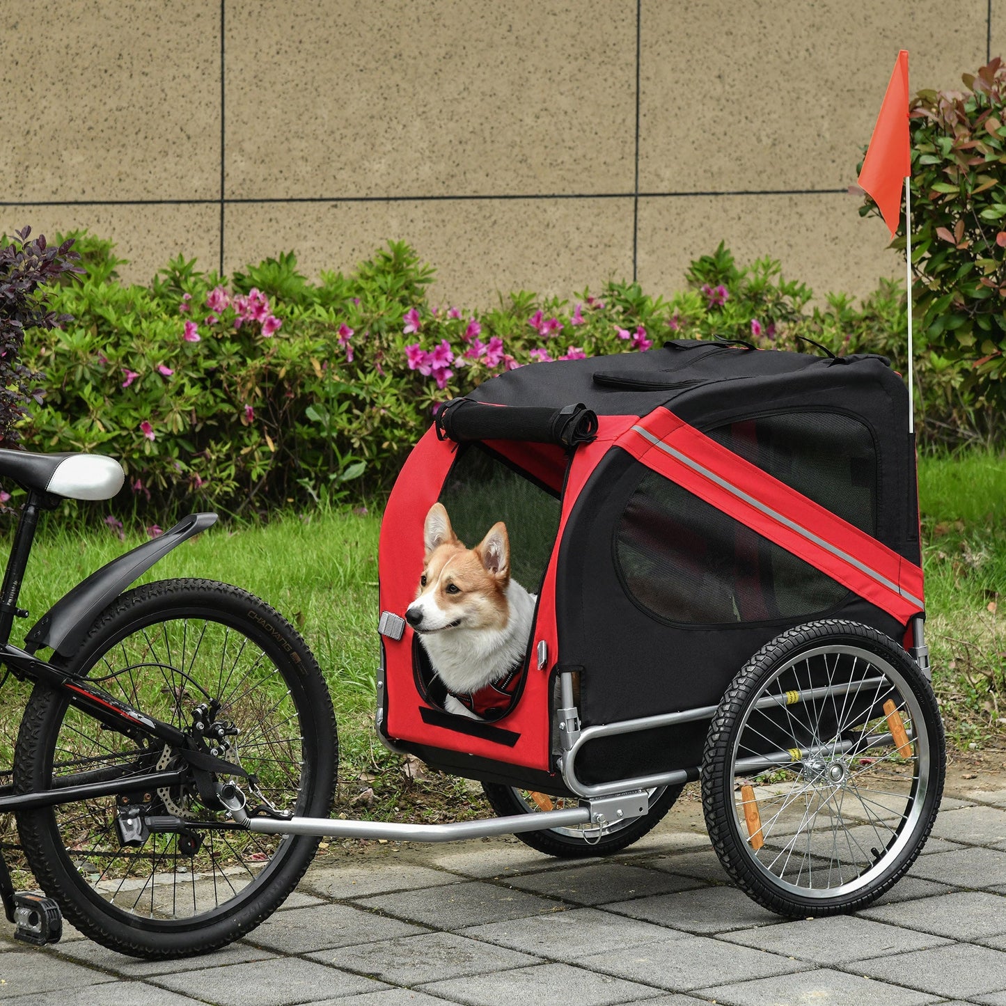 Pawhut Dog Bike Trailer دراجة الحيوانات الأليفة مقطورة قابلة للطي الكلب الناقل دراجة في عربة الإطار الصلب - الأحمر والأسود