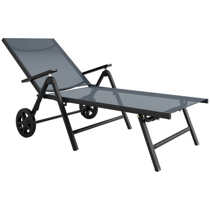 Outsunny Five-Position Reclining Sun Lounger - Grey
