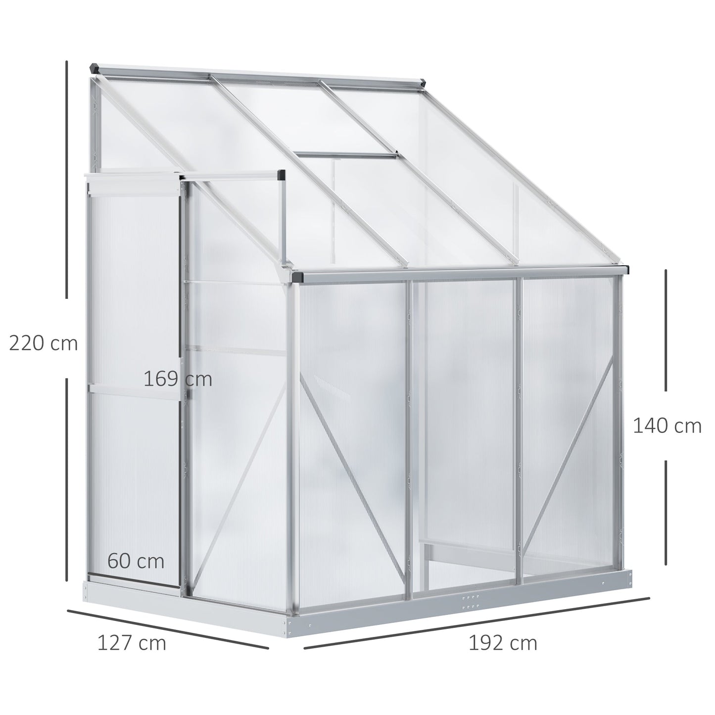 Outsunny 6 X 4ft Walk-In Lean to Greenhouse Garden Heavy Duty Aluminium Polycarbonate with Roof Vent for Plants Herbs Vegetables, Silver