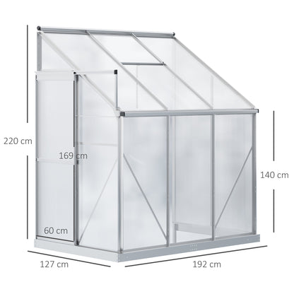 Outsunny 6 X 4ft Walk-In Lean to Greenhouse Garden Heavy Duty Aluminium Polycarbonate with Roof Vent for Plants Herbs Vegetables, Silver