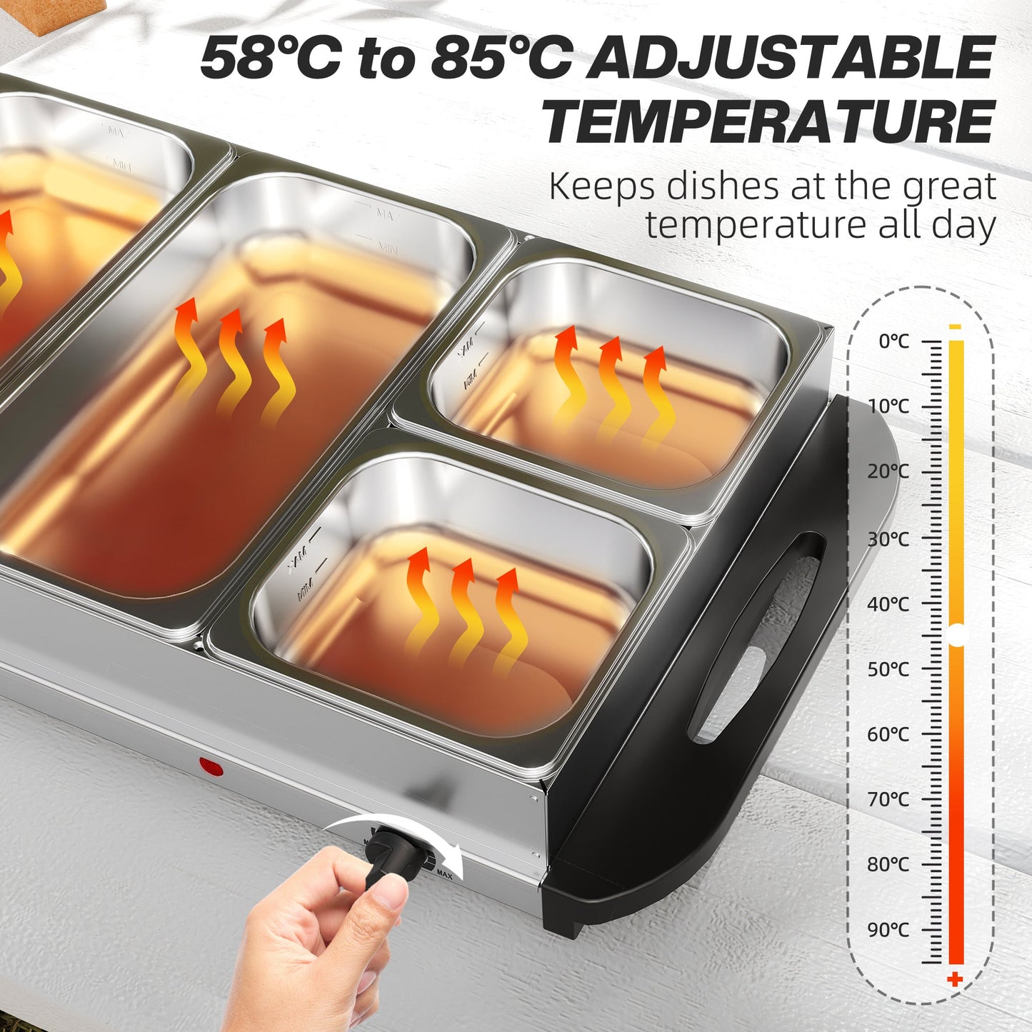 HOMCOM 5 Tray Electric Food Warmer Buffet Server with Warming Plate, Cool Touch Handles, Adjustable Temperature, 300W, 3 x 2.4L and 2 x 1L Pans