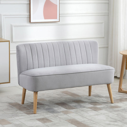 HOMCOM Nowoczesna aksamitna sofa dwuosobowa z drewnianą ramą, piankowym wypełnieniem, wysokim oparciem, miękka i wygodna, kompaktowa sofa w kolorze szarym