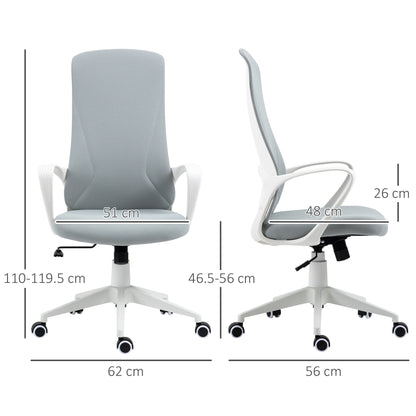 Vinsetto High-Back Office Chair, Elastic Desk Chair with Armrests, Tilt Function, Adjustable Seat Height, Light Grey