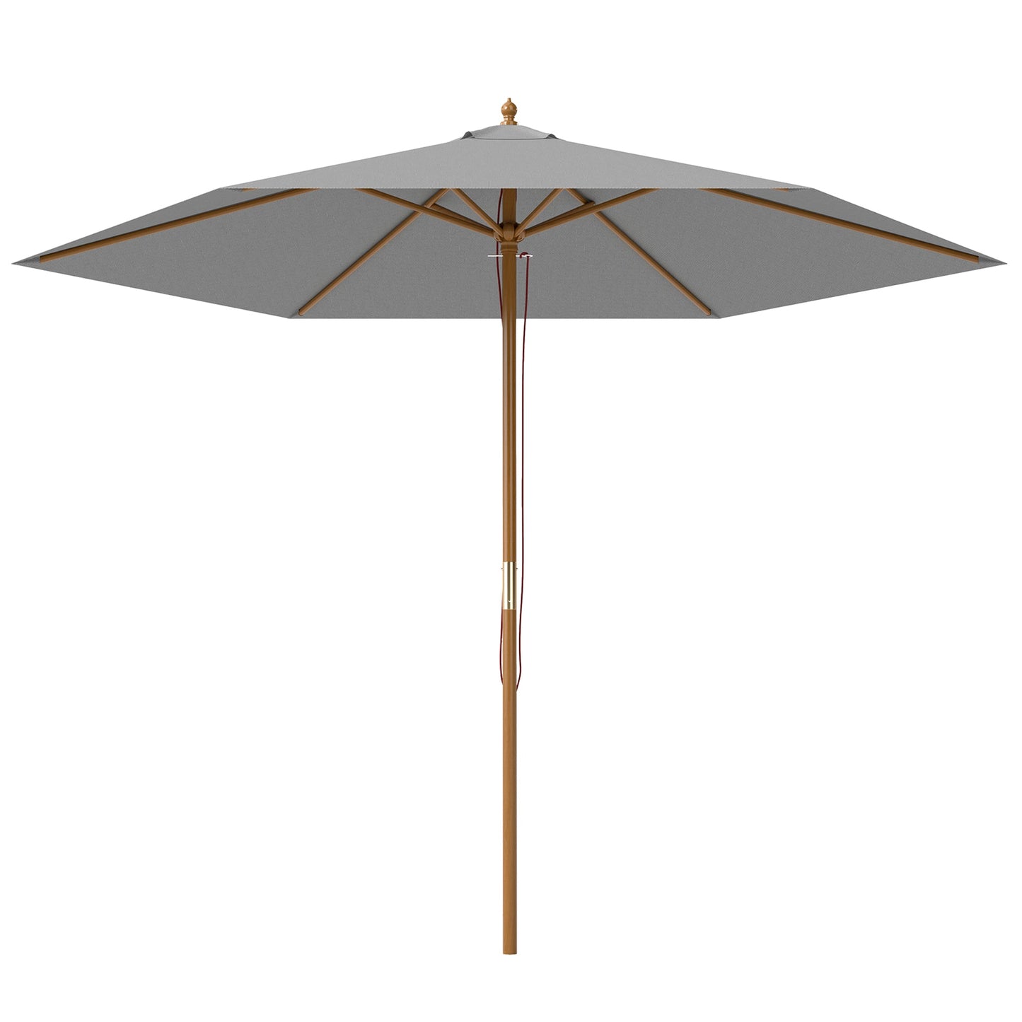Outsunny 2.5m Wood Garden Parasol Sun Shade Patio Outdoor Wooden Umbrella Canopy, Table Market Umbrella with Vent, 38mm Pole, Rope Pulley Mechanism, Light Grey