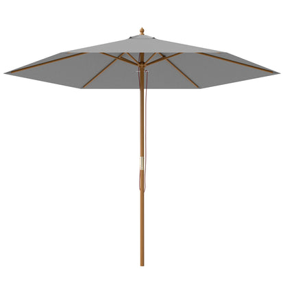 Outsunny 2.5m Wood Garden Parasol Sun Shade Patio Outdoor Wooden Umbrella Canopy, Table Market Umbrella with Vent, 38mm Pole, Rope Pulley Mechanism, Light Grey