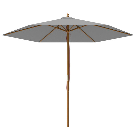 Outsunny 2,5 m Drewniany Parasol Ogrodowy Patio Zewnętrzny Drewniany Baldachim Parasola, Stołowy Parasol Rynkowy z Otworami, Słup 38 mm, Mechanizm Linowy, Jasnoszary