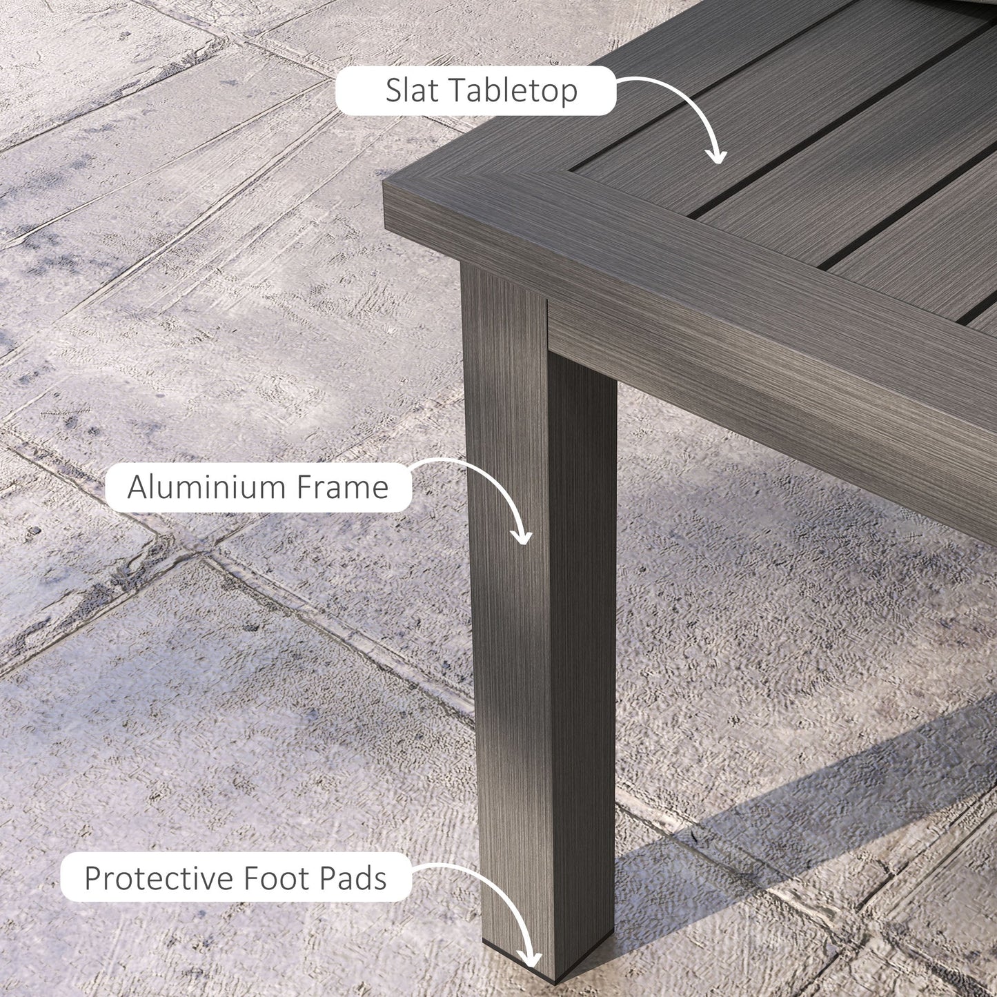 Outsunny Aluminium Outdoor Side Table, Slat Patio Coffee Table with Wood Grain Effect for Garden, Balcony, 100cm x 60cm, Brown