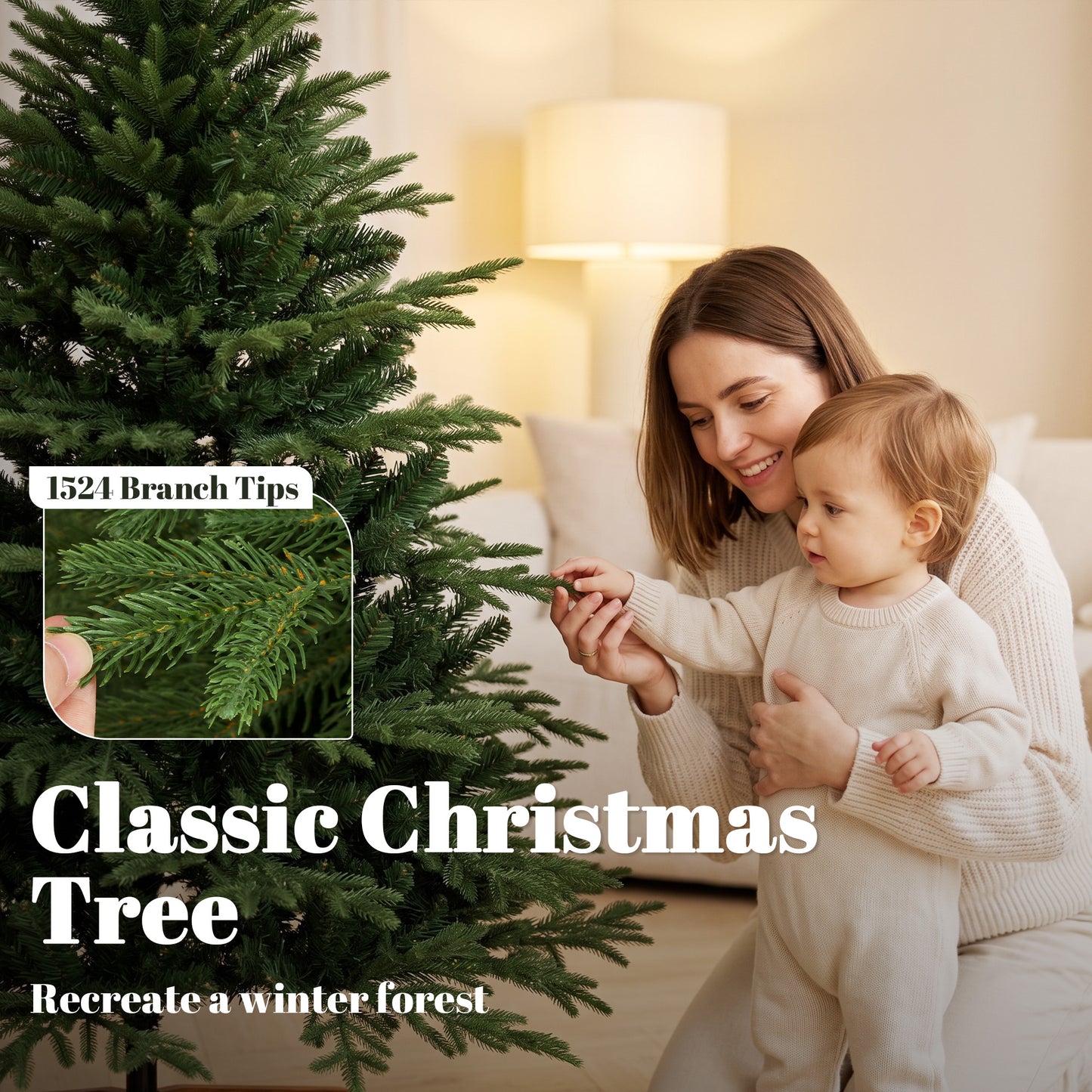 HOMCOM 150cm Artificial Christmas Tree Full Hinged Xmas Tree Solid Pine Wood Stand, Green
