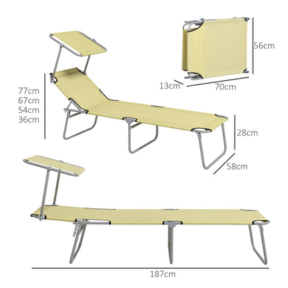 Outdoor Foldable Sun Lounger Set of 2 Reclining Chair With Angle Adjust Sun Shade Awning for Beach, Garden, Patio, Beige