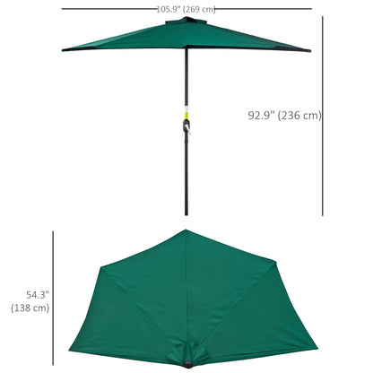 Outsunny 2.7m Garden Half Parasol, Outdoor Balcony Umbrella with 5 Steel Ribs, Patio Sun Shade, Green