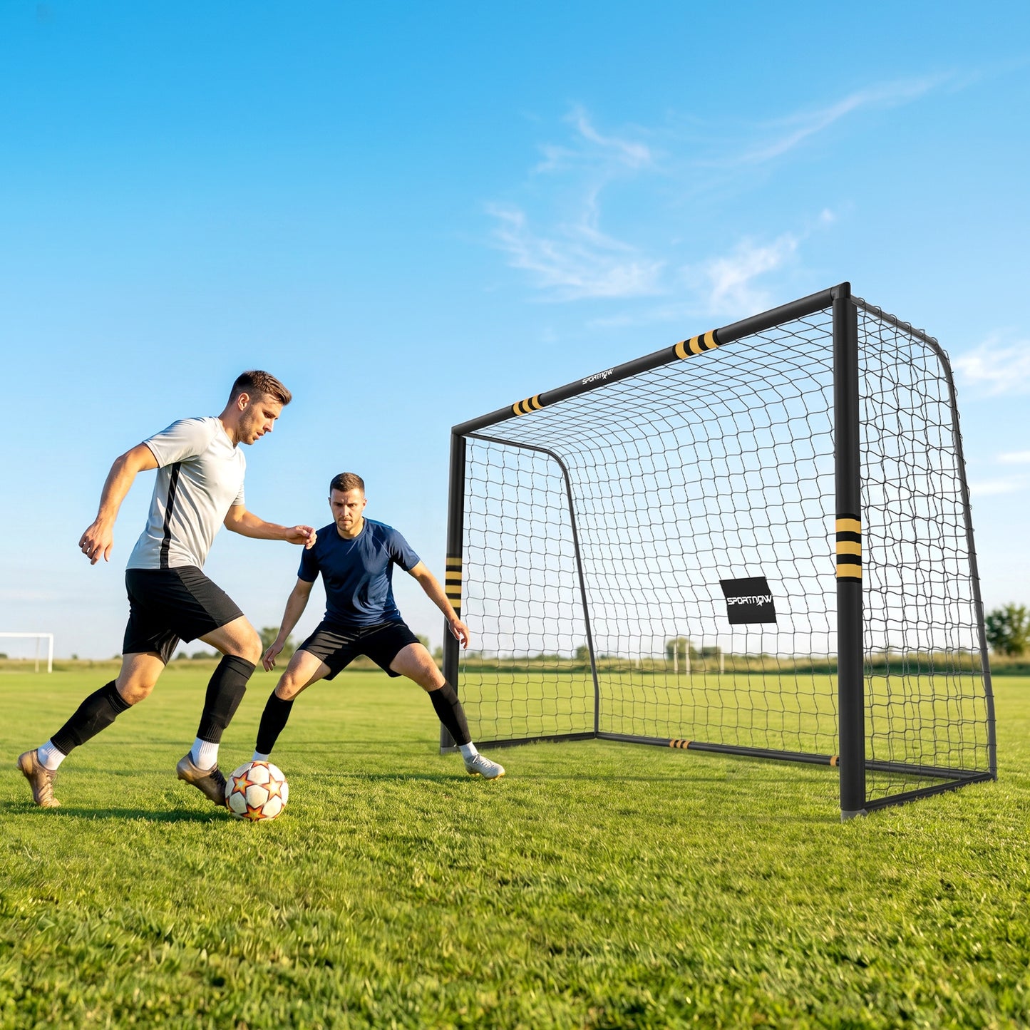 SPORTNOW Football Goal, 10 x 6.5ft Football Net with Ground Stakes, EPE Foam Padding and Metal Frame, Easy Assembly, Yellow