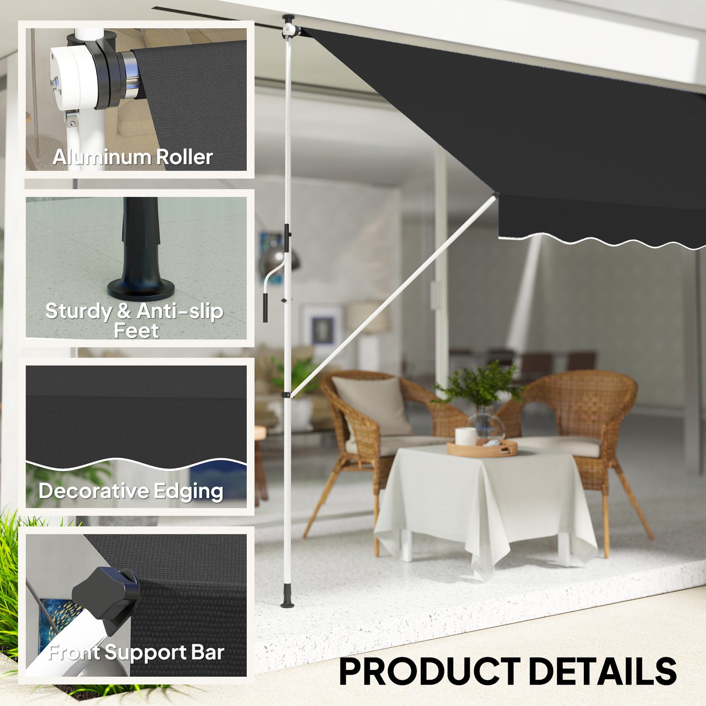 Outsunny 3x1,5m Regulowana markiza zewnętrzna z aluminiową ramą Czarna