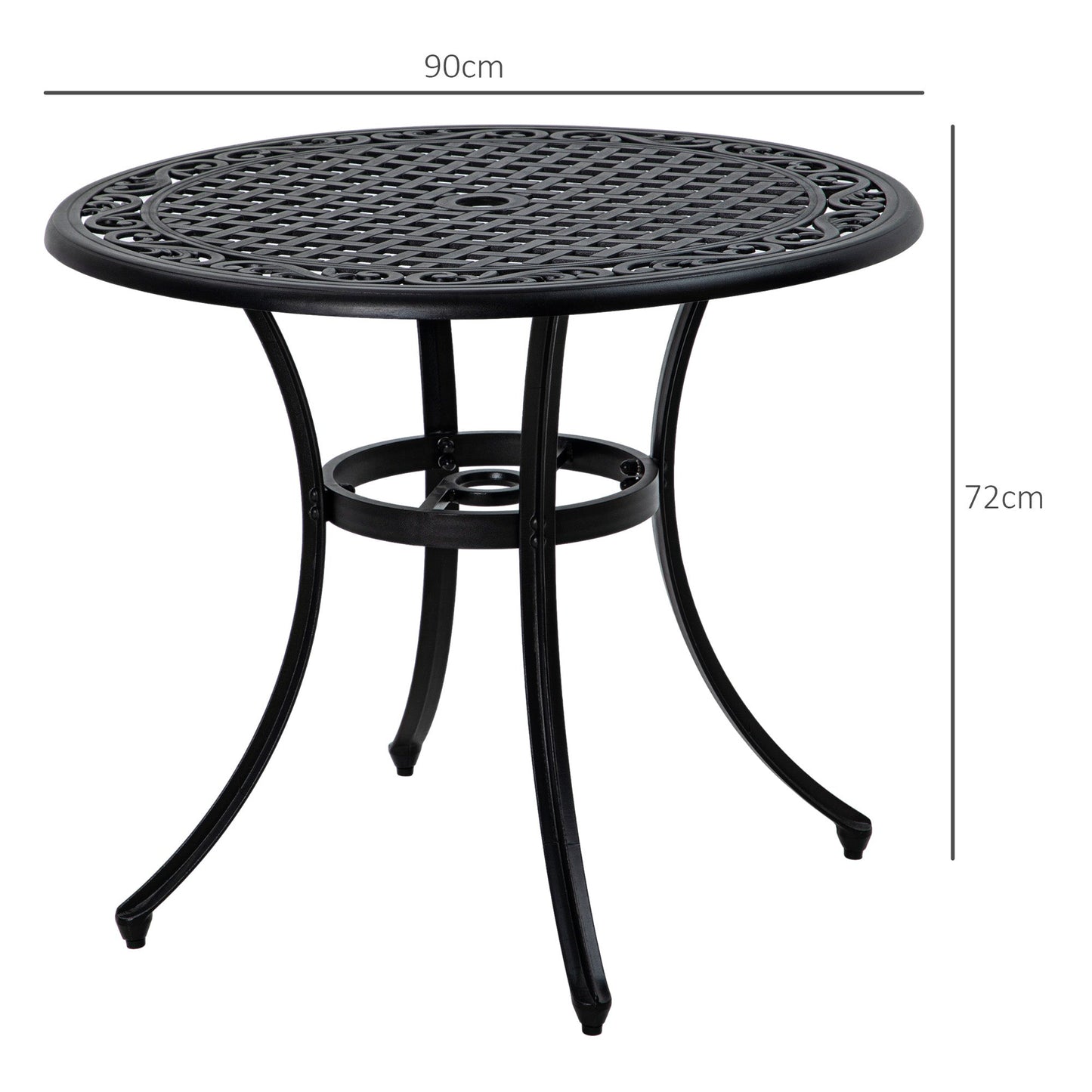 Outsunny 90cm okrągły aluminiowy stół ogrodowy dla czterech osób z otworem na parasol