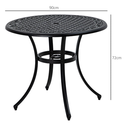 Outsunny 90cm okrągły aluminiowy stół ogrodowy dla czterech osób z otworem na parasol