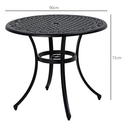 Outsunny â90cm Okrągły aluminiowy stół ogrodowy dla czterech osób z otworem na parasol
