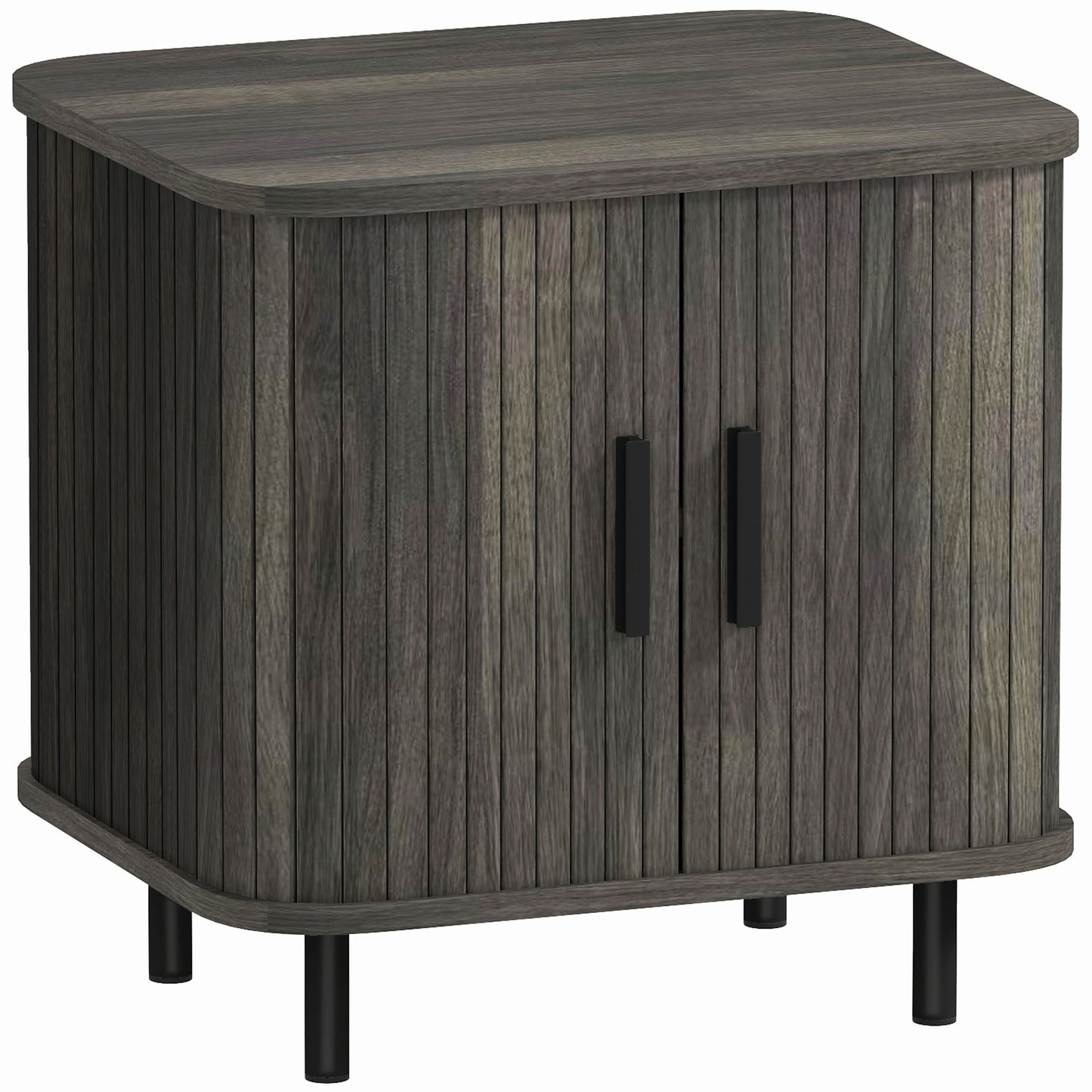 HOMCOM Nightstand with Sliding Doors and Metal Legs Grey