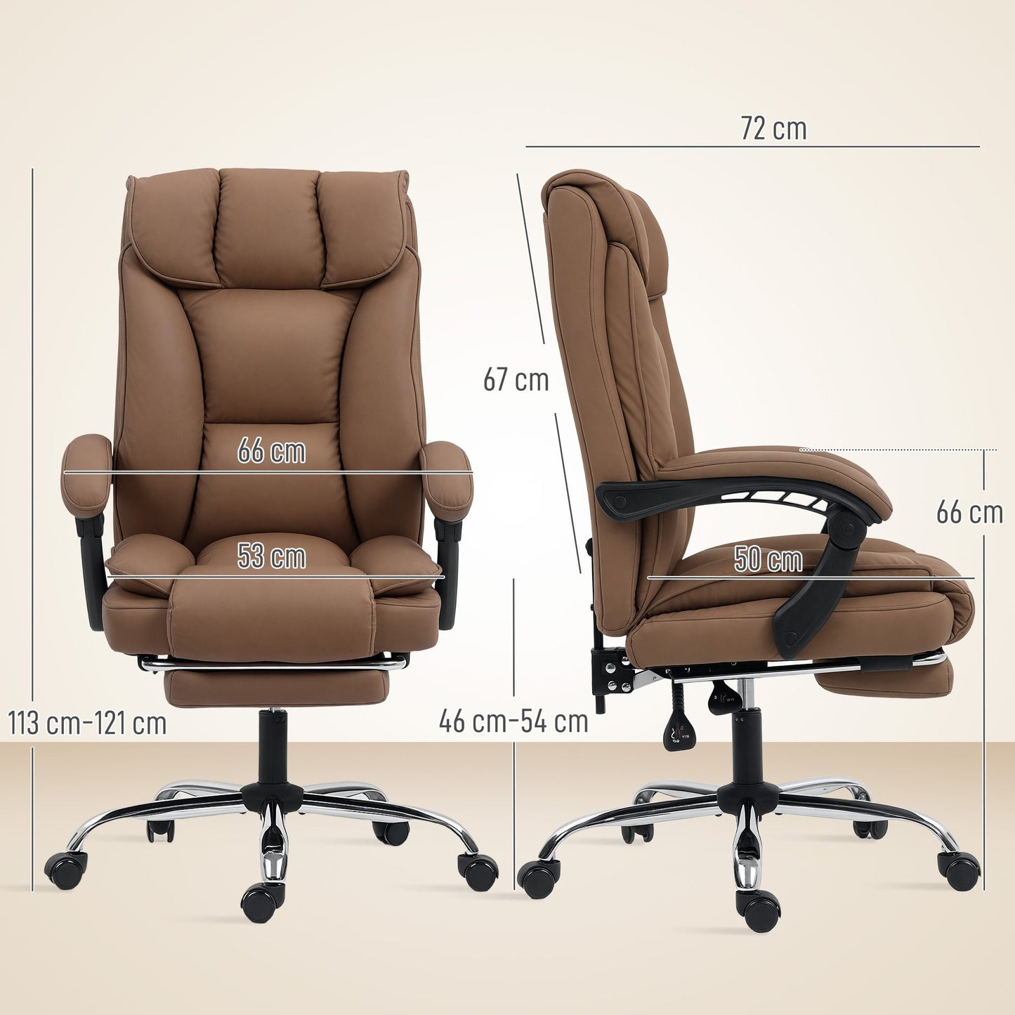 HOMCOM 155Â° Reclining Faux Leather Swivel Office Chair - Brown