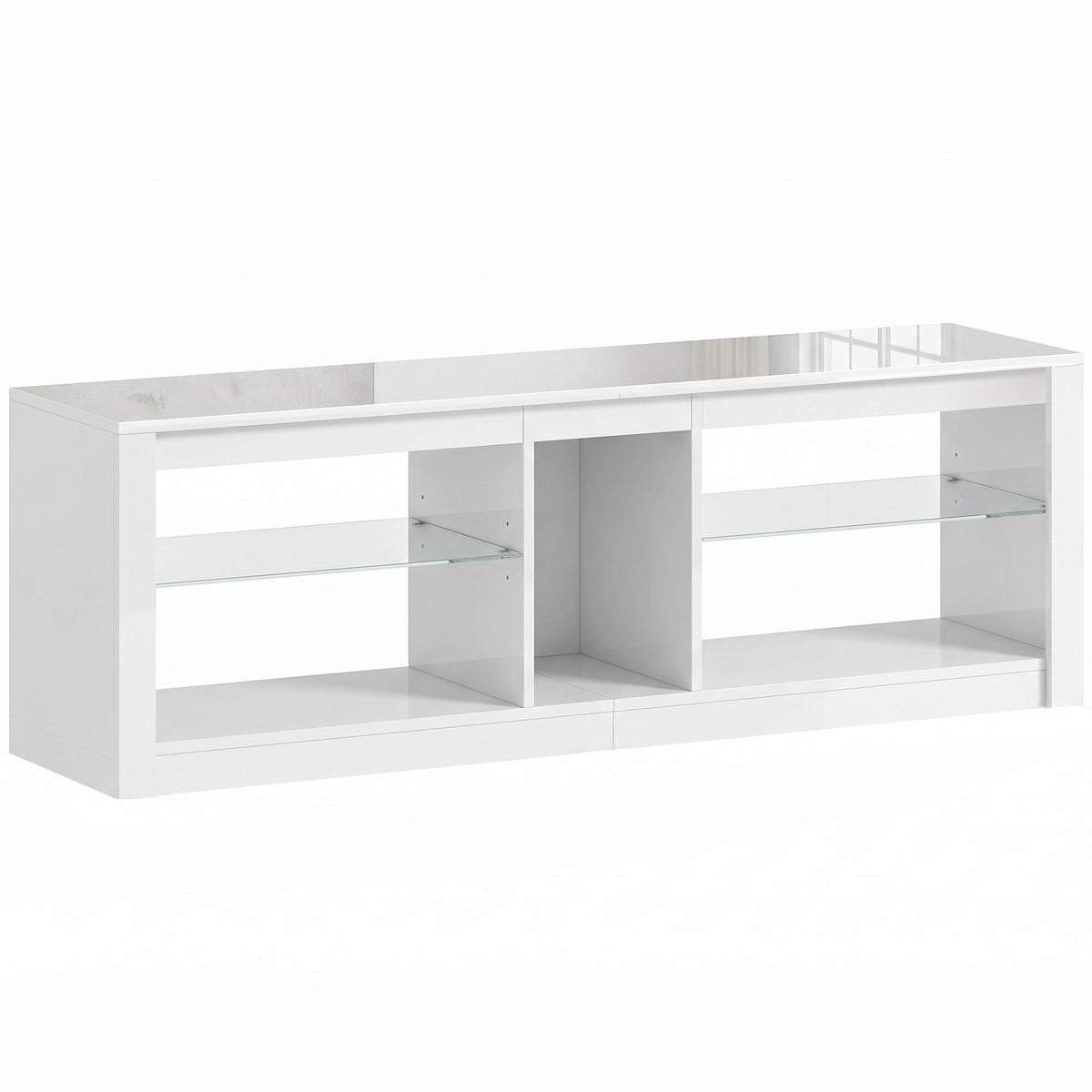HOMCOM TV Stand Cabinet with LED Lights and Remote Control for TVs up to 65", Entertainment Centre with Storage Shelves, White