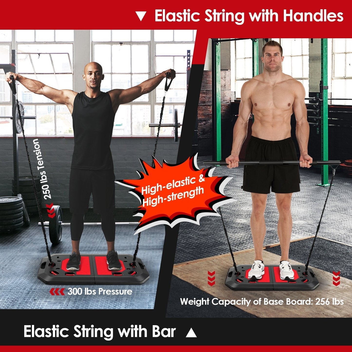 Push up Board Set with Elastic Strings for Men and Women-Black