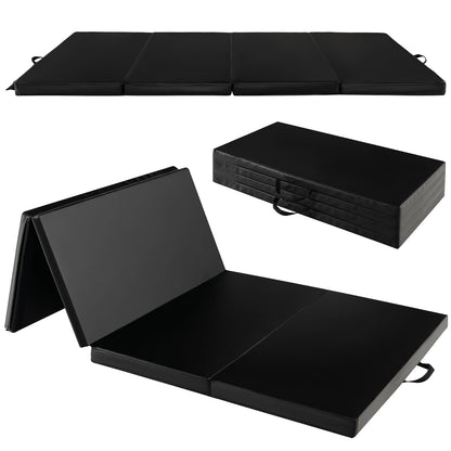 Folding Gymnastics Mat with Carry Handles, Hook and Loop Fasteners-Black