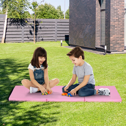 Tri-Fold Folding Exercise Mat with PU Leather Cover-Pink