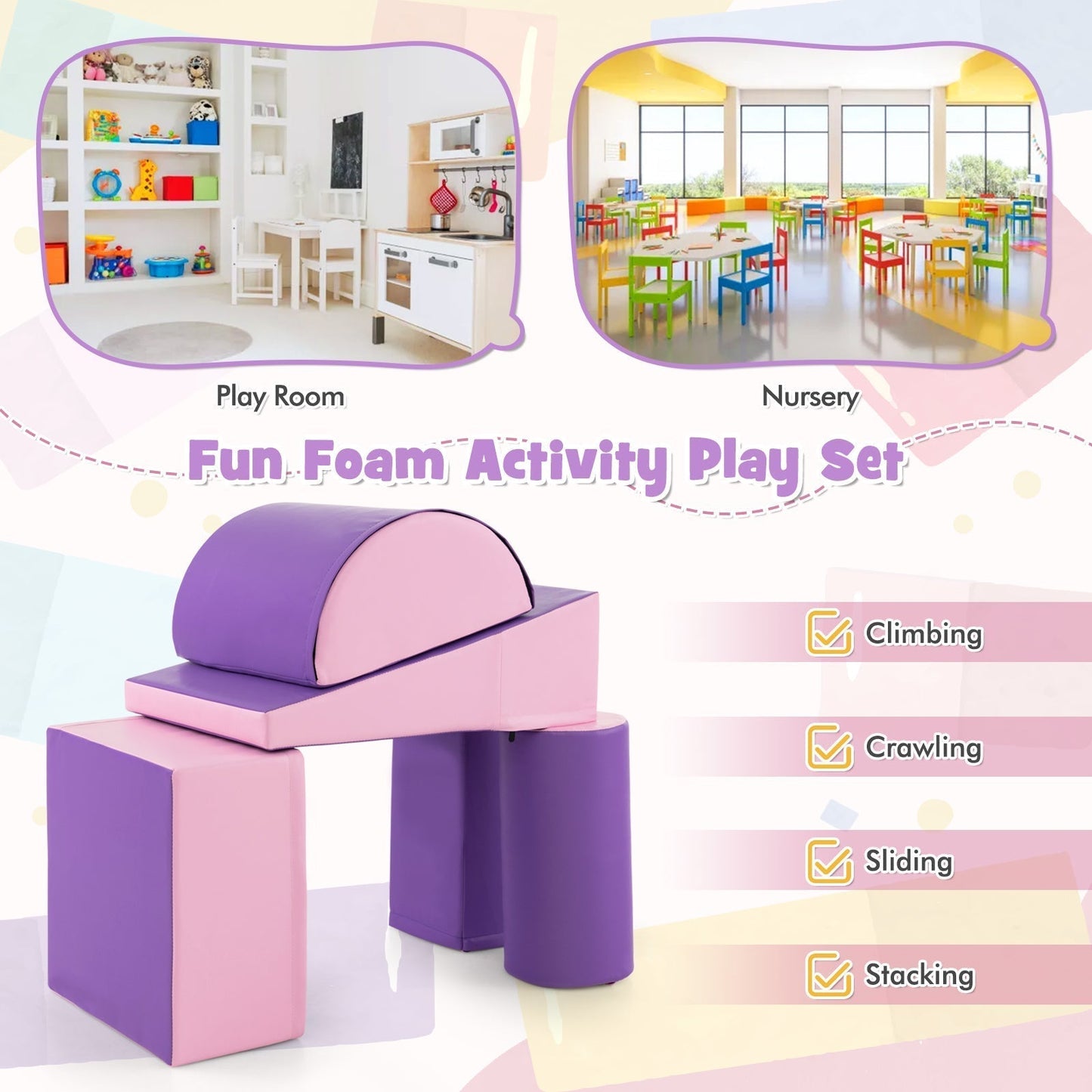5-Piece Soft Waterproof Kids Climb &amp;amp;amp;amp;amp;amp; Crawl Activity Playset-Purple