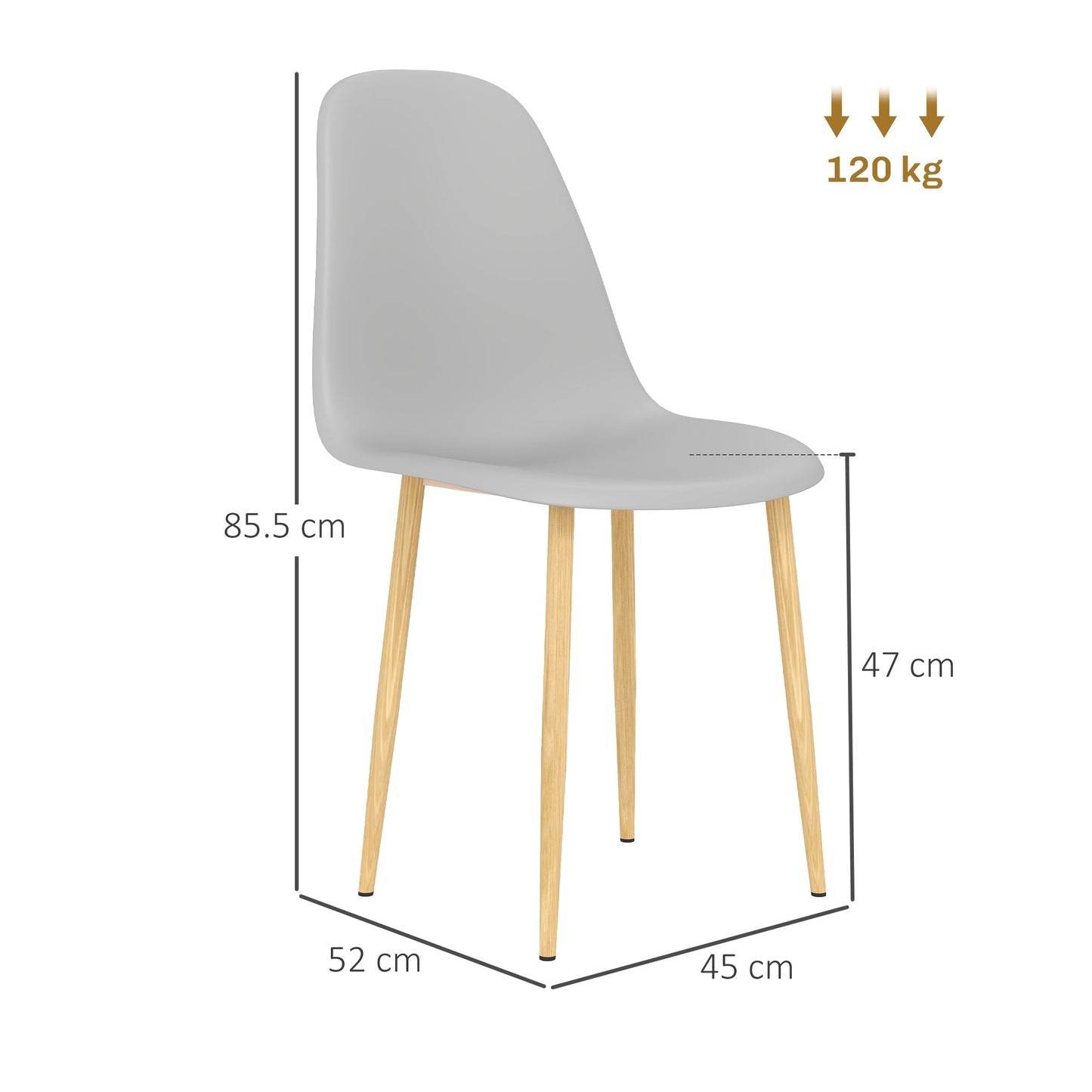 HOMCOM Modern Dining Chairs Set of 4, Kitchen Chairs with Backrest and Steel Legs for Dining Room, Living Room, Grey