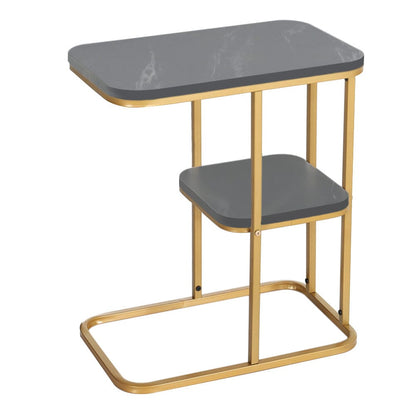 Stylish C-Shaped Two-Tier Side Table with Black Stone Pattern