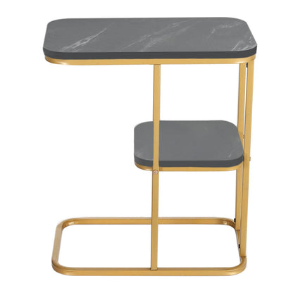 Stylish C-Shaped Two-Tier Side Table with Black Stone Pattern