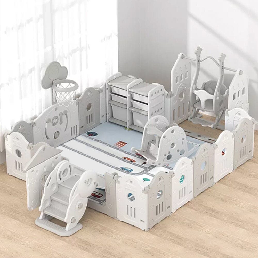 Folding Baby Play Pen Basketball Hoop and Mat Kids Activity Center