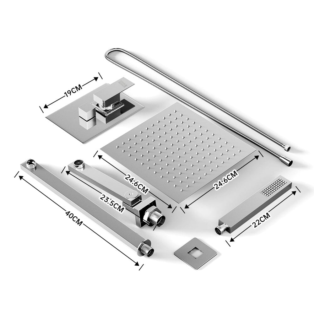 Sliver/Black Chrome Plated Square Concealed Showerhead and Handshower Mixer Set