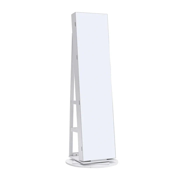 White Rotating Jewelry Organizer Cabinet with Mirror