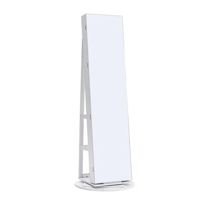 White Rotating Jewelry Organizer Cabinet with Mirror