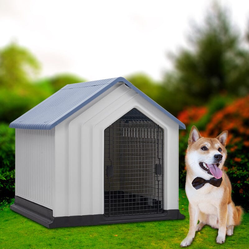 Small Blue Plastic Pet House with Iron Door