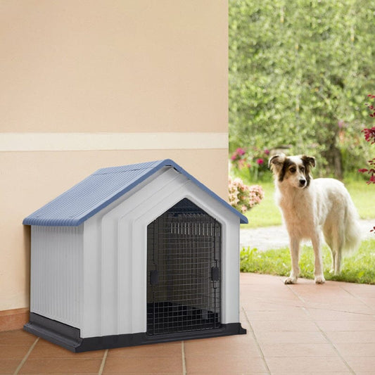 Small Blue Plastic Pet House with Iron Door