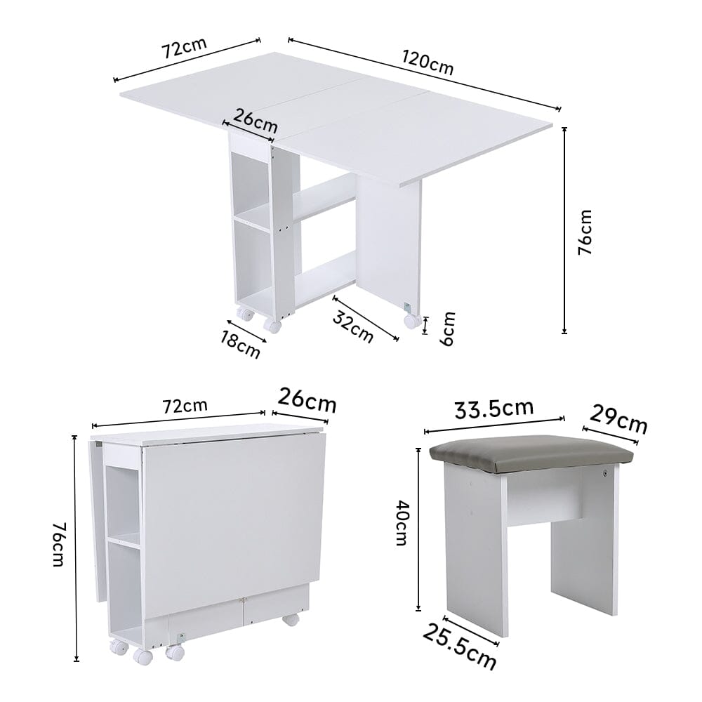 Versatile Expandable Dining Table Set include 360-Degree Rotating Chair and Drop-Leaf Table