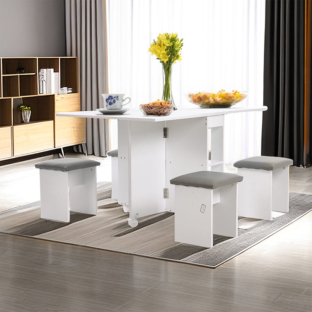 Versatile Expandable Dining Table Set include 360-Degree Rotating Chair and Drop-Leaf Table