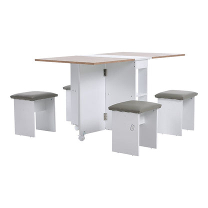 Versatile Expandable Dining Table Set, Drop-Leaf Table with Storage Shelves and Wheels