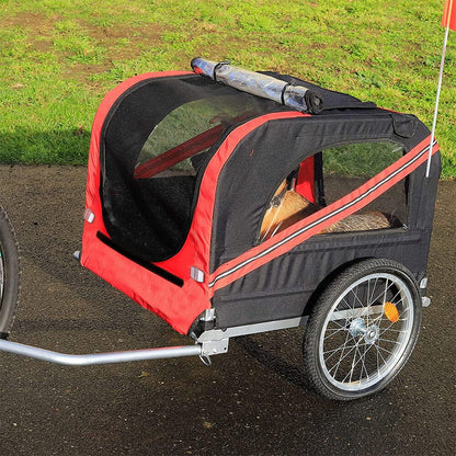 Red Waterproof Pet Trailer with Adjustable Handle and Reflective Safety Panels