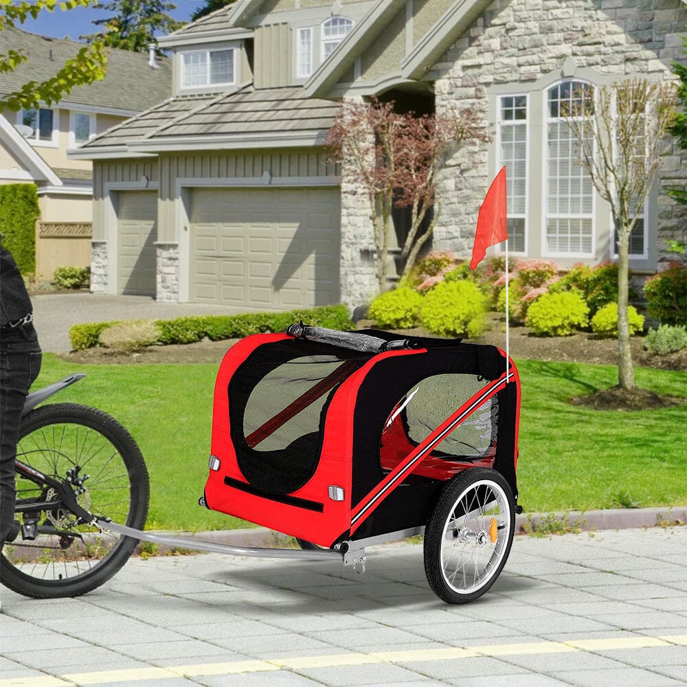 Red Waterproof Pet Trailer with Adjustable Handle and Reflective Safety Panels